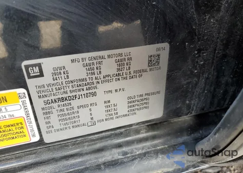 2015 Buick Enclave из США, поврежденный, VIN 5GAKRBKD2FJ110790